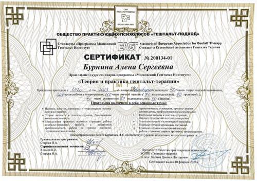 Сертификат - Бурнина Алена Сергеевна