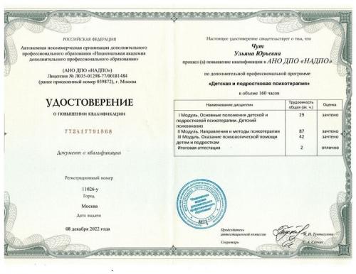 Повышение квалификации - Чут Ульяна Юрьевна