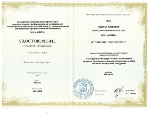 Повышение квалификации - Чут Ульяна Юрьевна