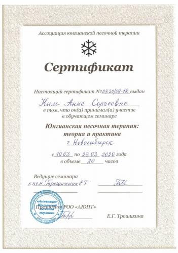 Ким Анна Сергеевна - сертификат о повышении квалификации