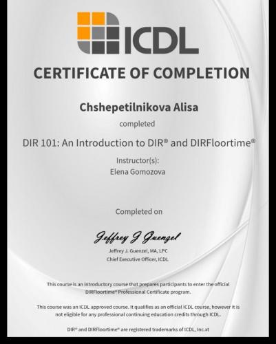 Сертификат Щепетильниковой Алисы Сергеевны