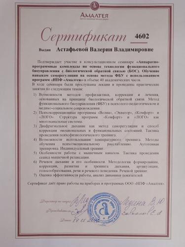 Сертификат Валдайской Валерии Владимировны