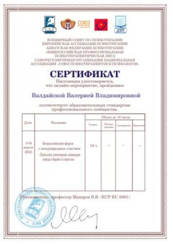 Сертификат Валдайской Валерии Владимировны