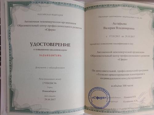 Сертификат Валдайской Валерии Владимировны