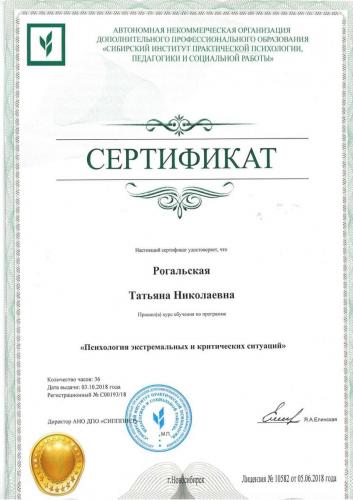 Рогальская Татьяна Николаевна - сертификат на повышение квалификации